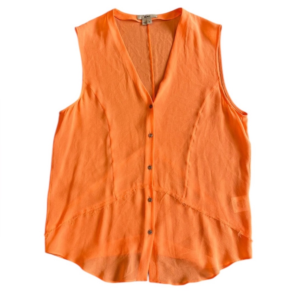 Helmut Lang Button Down Orange Sleeveless Silk‎ Blouse size P